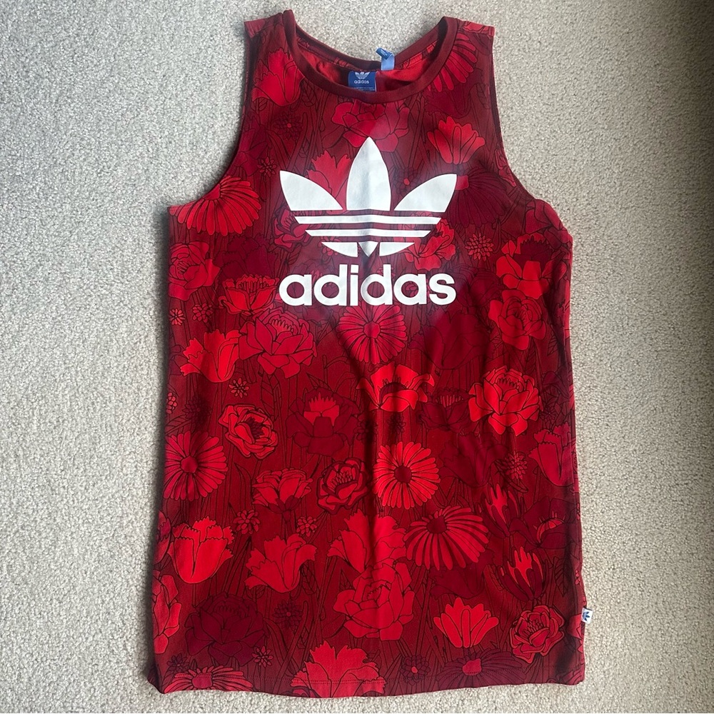 Adidas Red Floral tank dress size S!